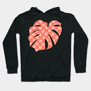 Checker Board Monstera Leaf - coral and peach Hoodie